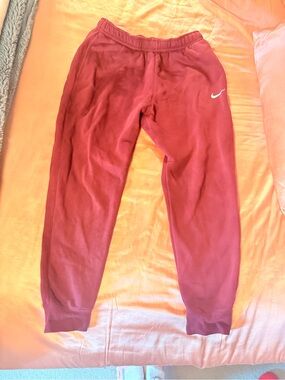 Nike Burgundy Jogger Sweatpants with White Swoosh